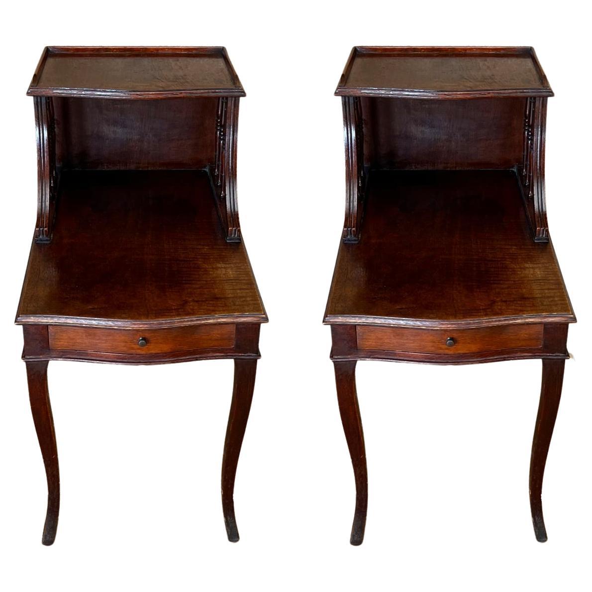 Pair of Early 20th Century Louis XV Two Tier Walnut Nightstands Bedside Tables For Sale