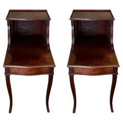 Pair of Early 20th Century Louis XV Two Tier Walnut Nightstands Bedside Tables