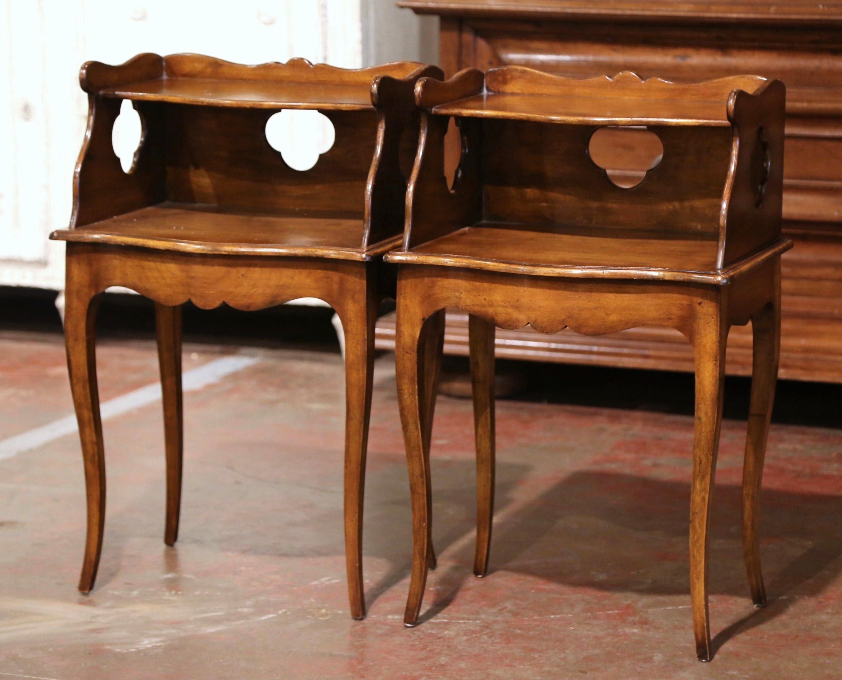 French Pair of Early 20th Century Louis XV Walnut Nightstands Bedside Tables