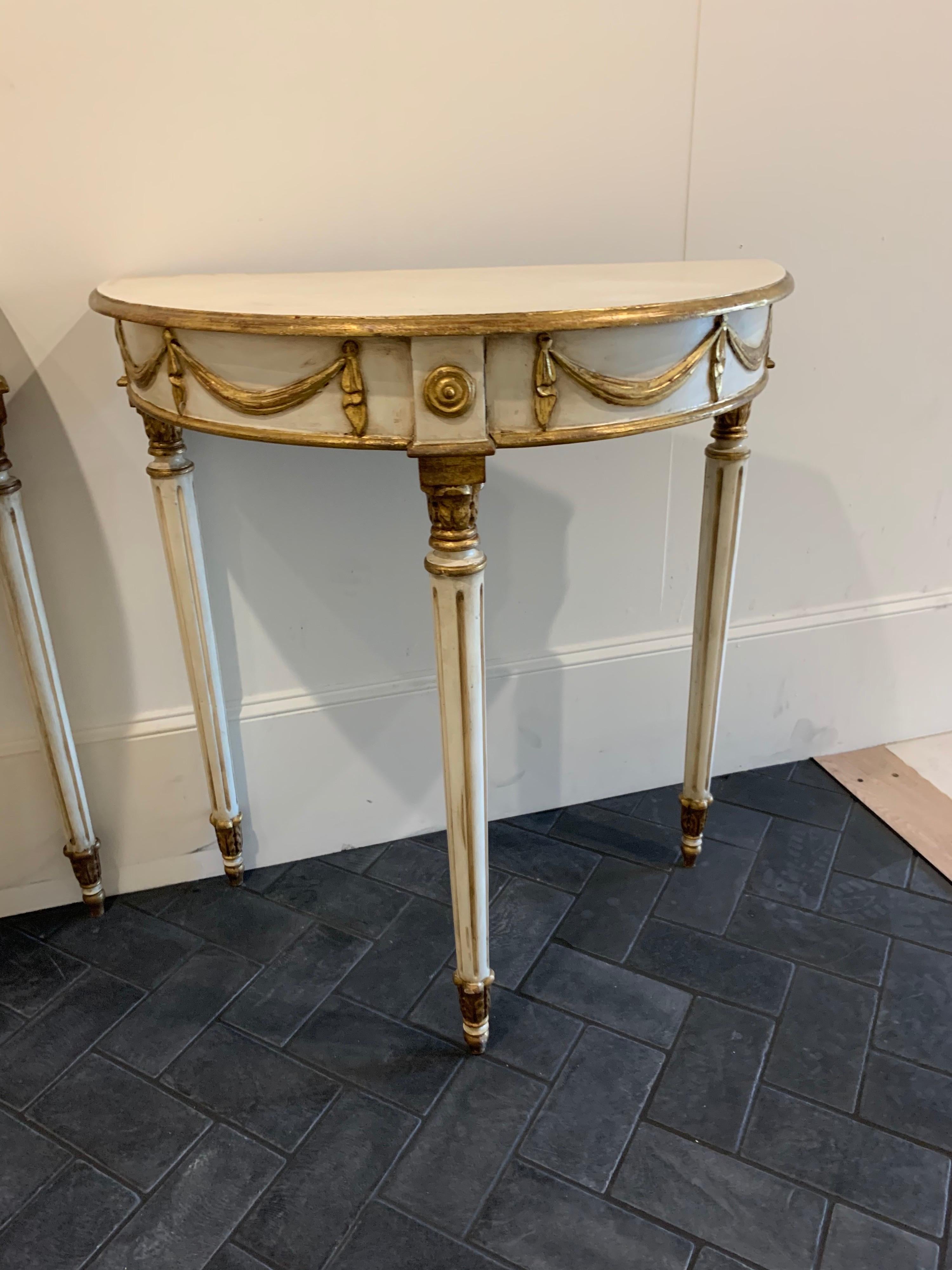 French Pair of Early 20th Century Louis XVI Style Parcel-Gilt Side Tables