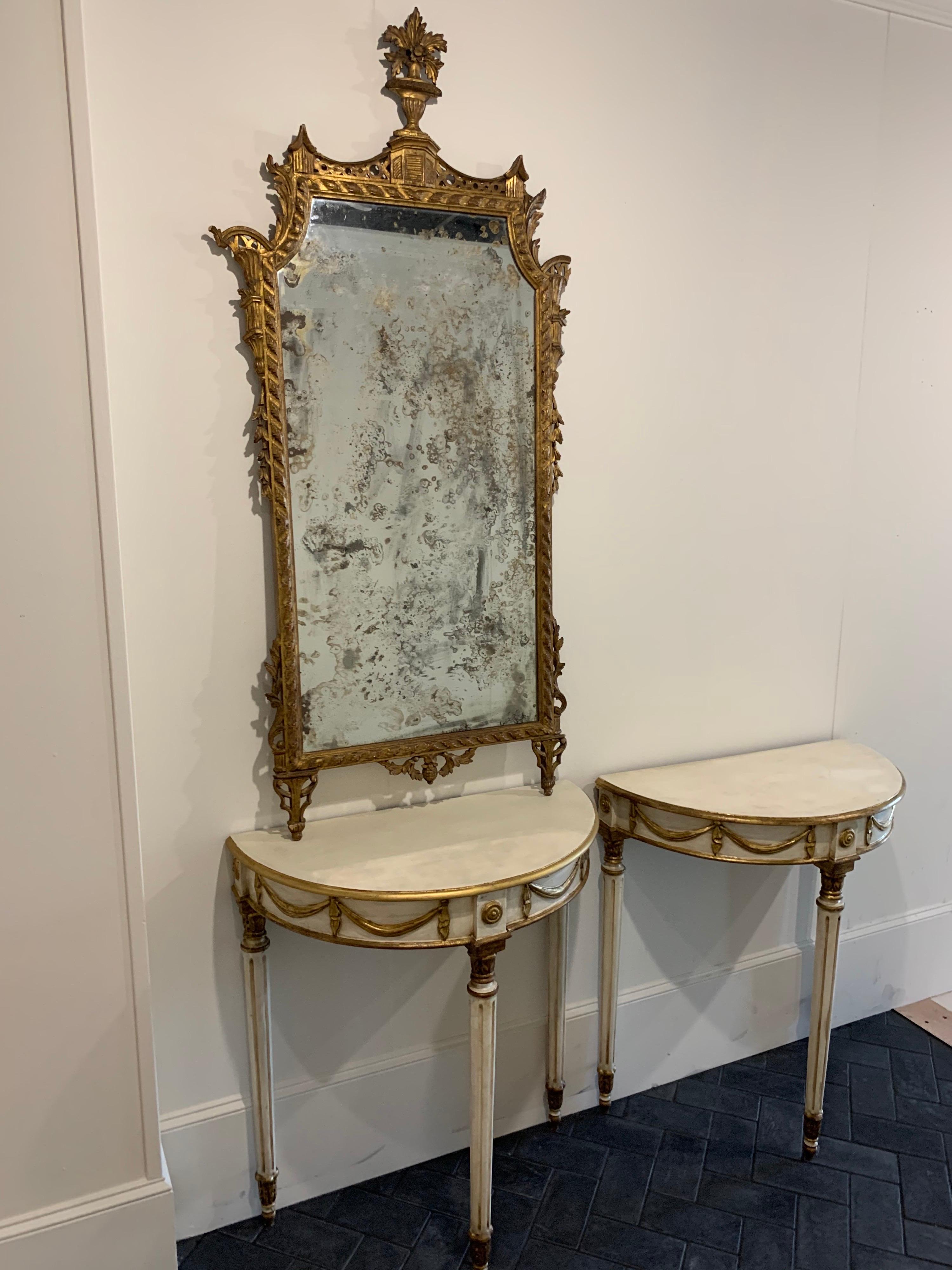 Giltwood Pair of Early 20th Century Louis XVI Style Parcel-Gilt Side Tables