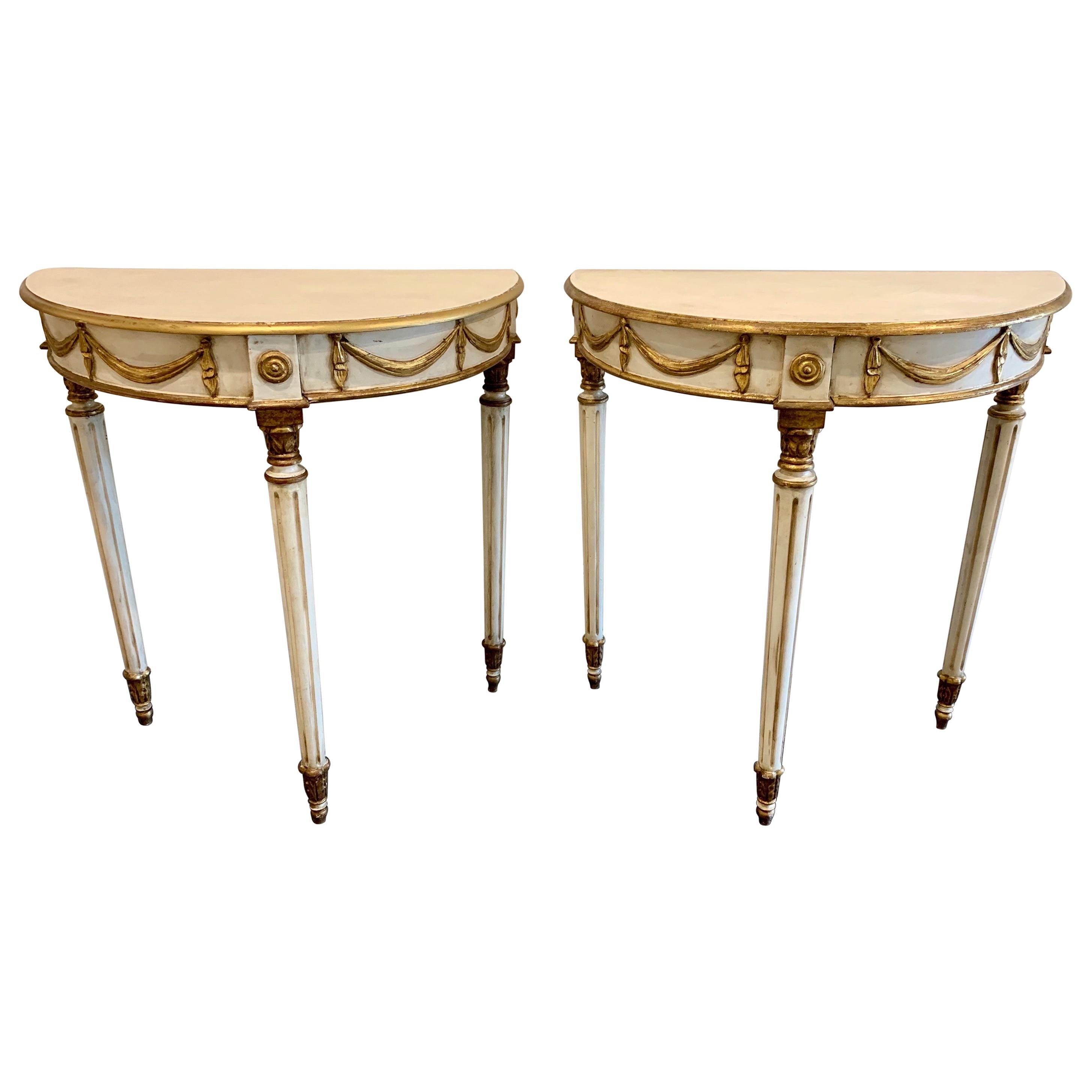 Pair of Early 20th Century Louis XVI Style Parcel-Gilt Side Tables