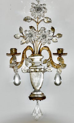Pair of Early 20th Century Maison Bagues Bronze and Crystal Sconces
