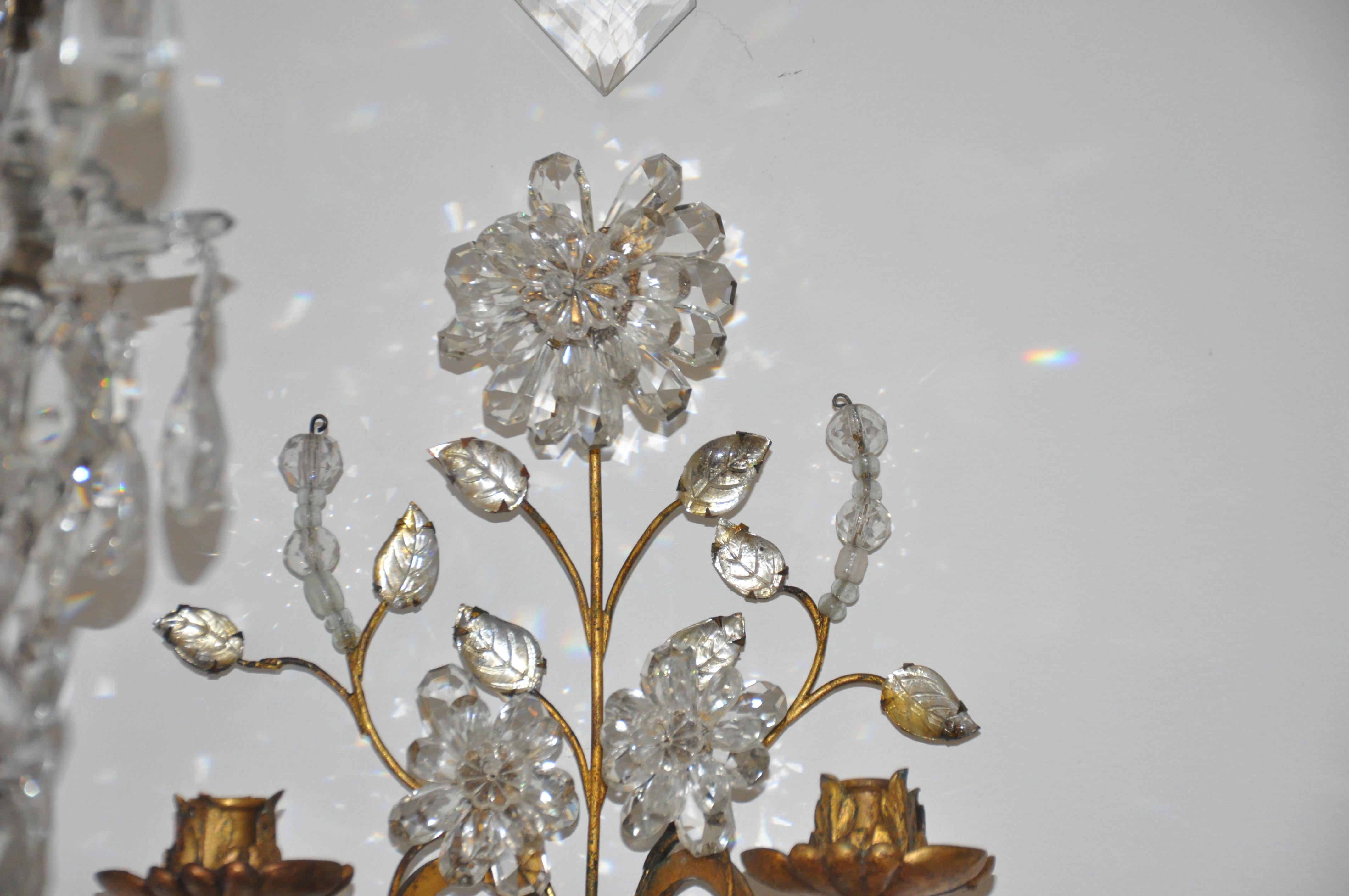 Régence Pair of Early 20th Century Maison Bagues Bronze and Crystal Sconces For Sale
