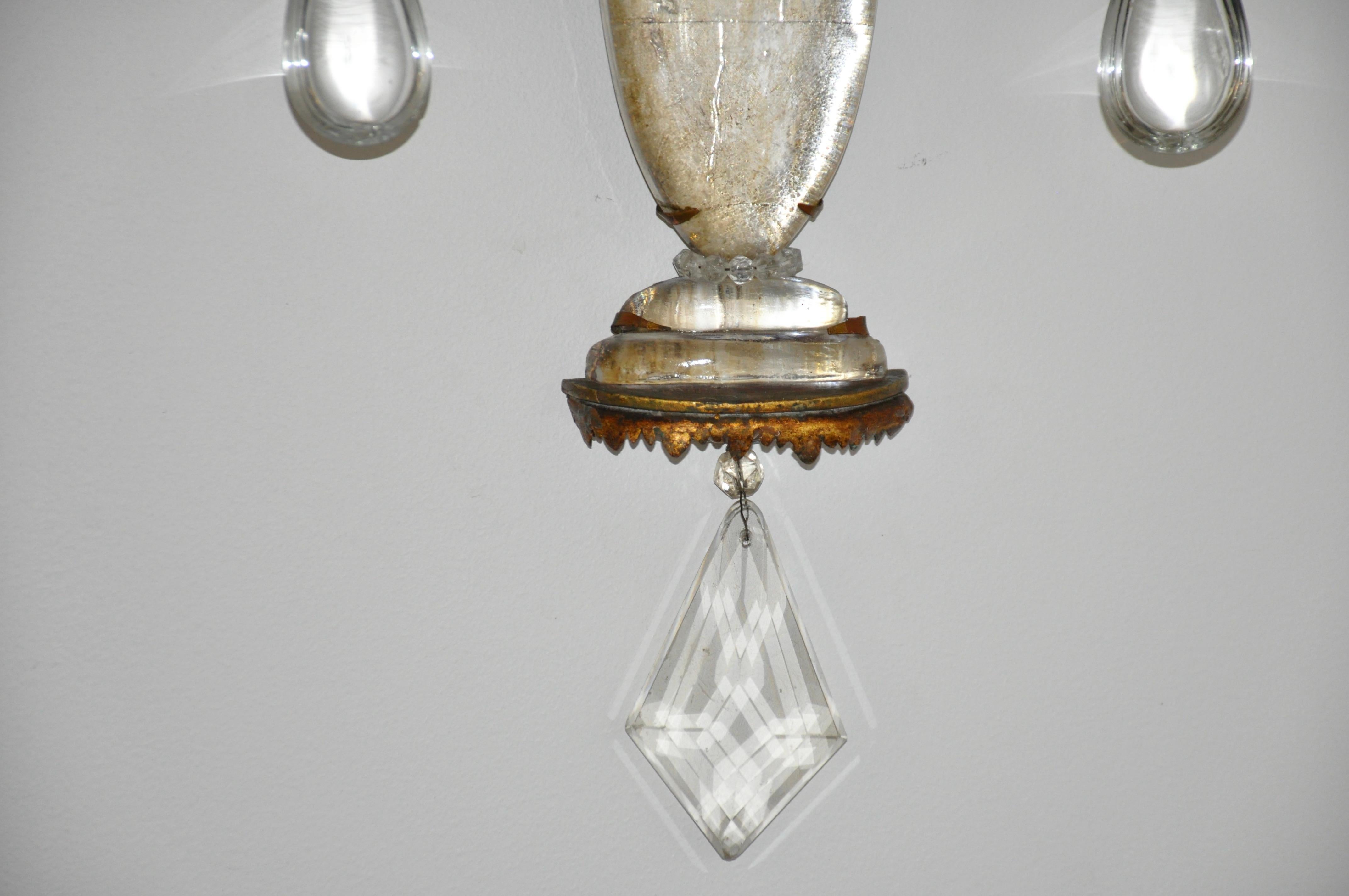 Gilt Pair of Early 20th Century Maison Bagues Bronze and Crystal Sconces For Sale