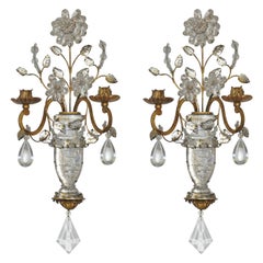 Pareja de candelabros de bronce y cristal Maison Bagues de principios del siglo XX
