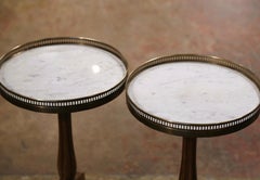 Pair of Early 20th Century Marble Top Walnut and Brass Pedestal Martini Tables