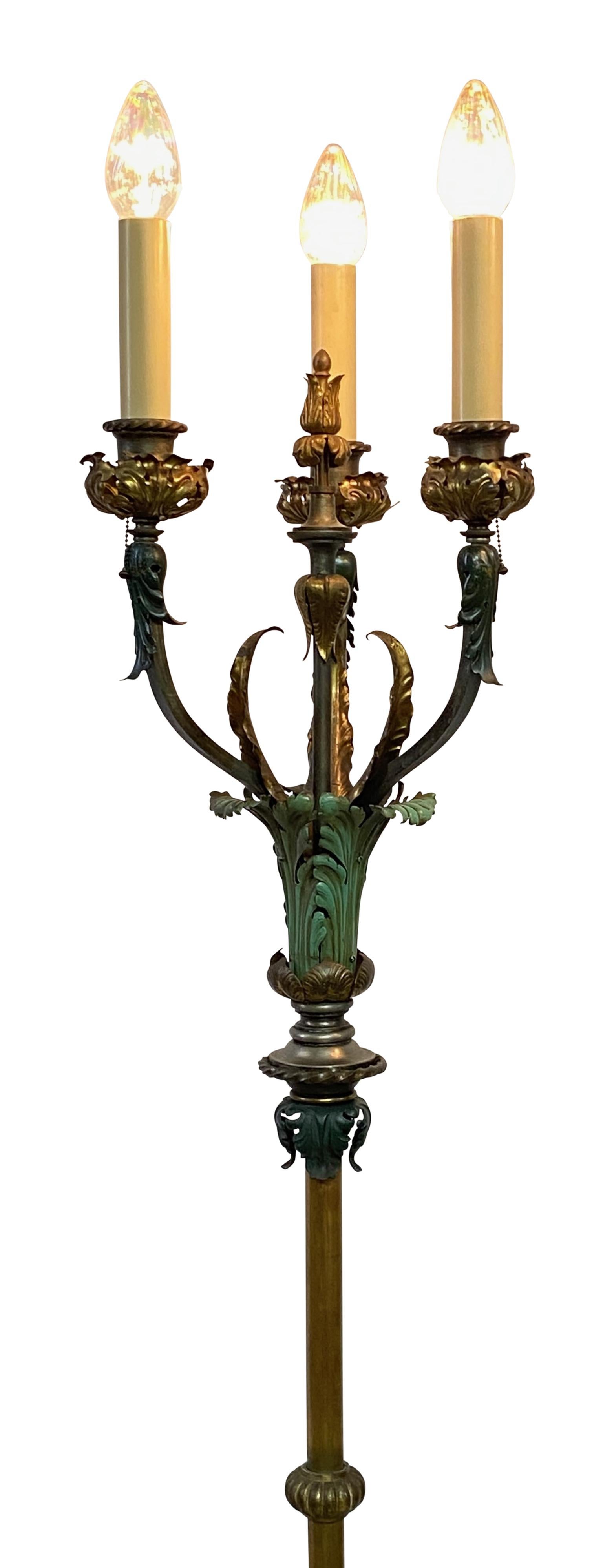 Pair of Early 20th Century Mediterranean Style Painted Brass Floor Lamps In Good Condition For Sale In San Francisco, CA