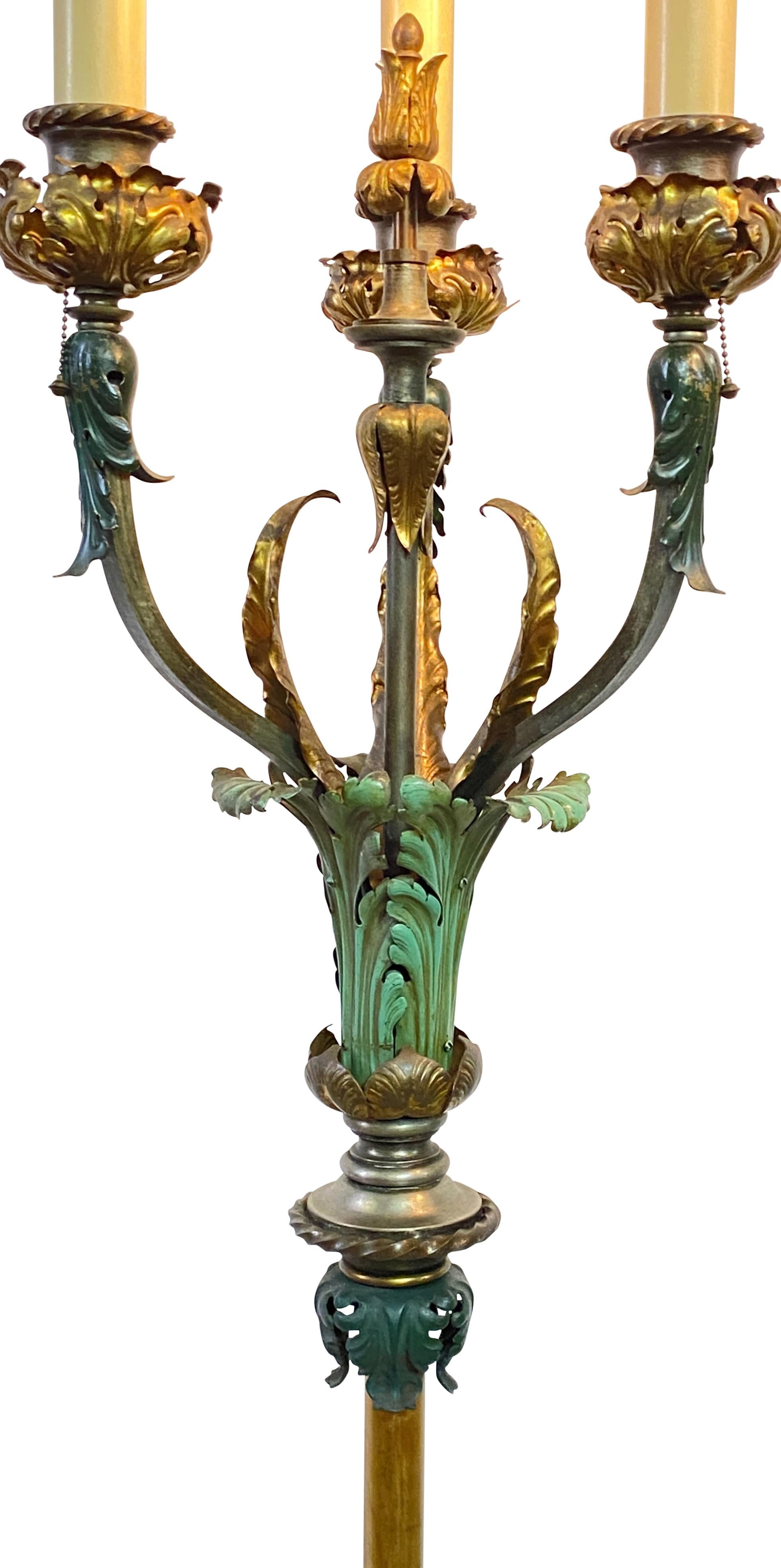 Pair of Early 20th Century Mediterranean Style Painted Brass Floor Lamps For Sale 1