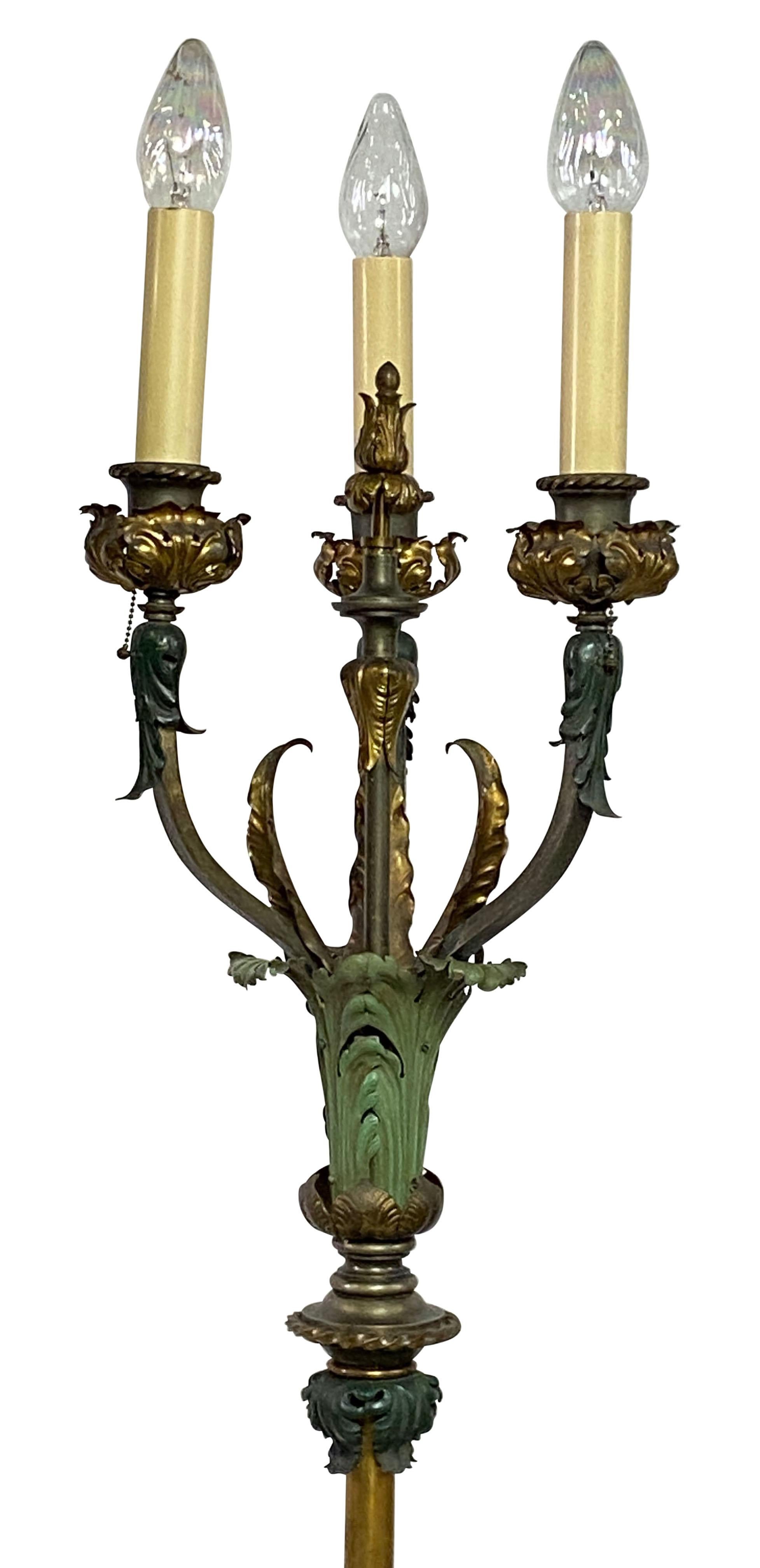 Pair of Early 20th Century Mediterranean Style Painted Brass Floor Lamps For Sale 1