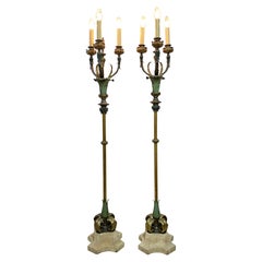 Pair of Early 20th Century Mediterranean Style Painted Brass Floor Lamps