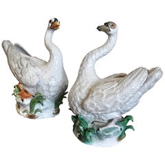 Pair of Early 20th Century Meissen Type Porcelain Swans