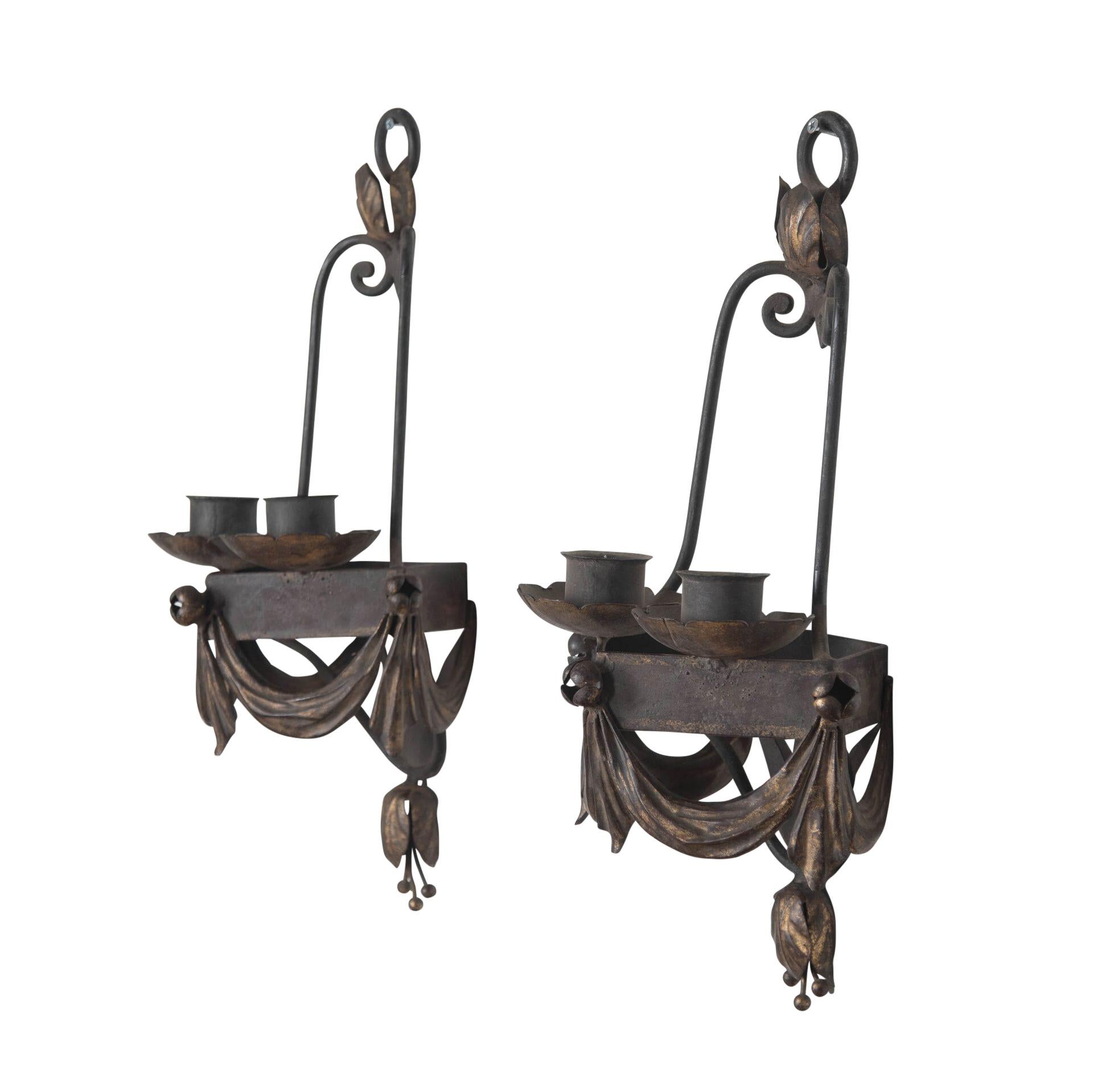 French Pair of Early 20th Century Metal Sconces