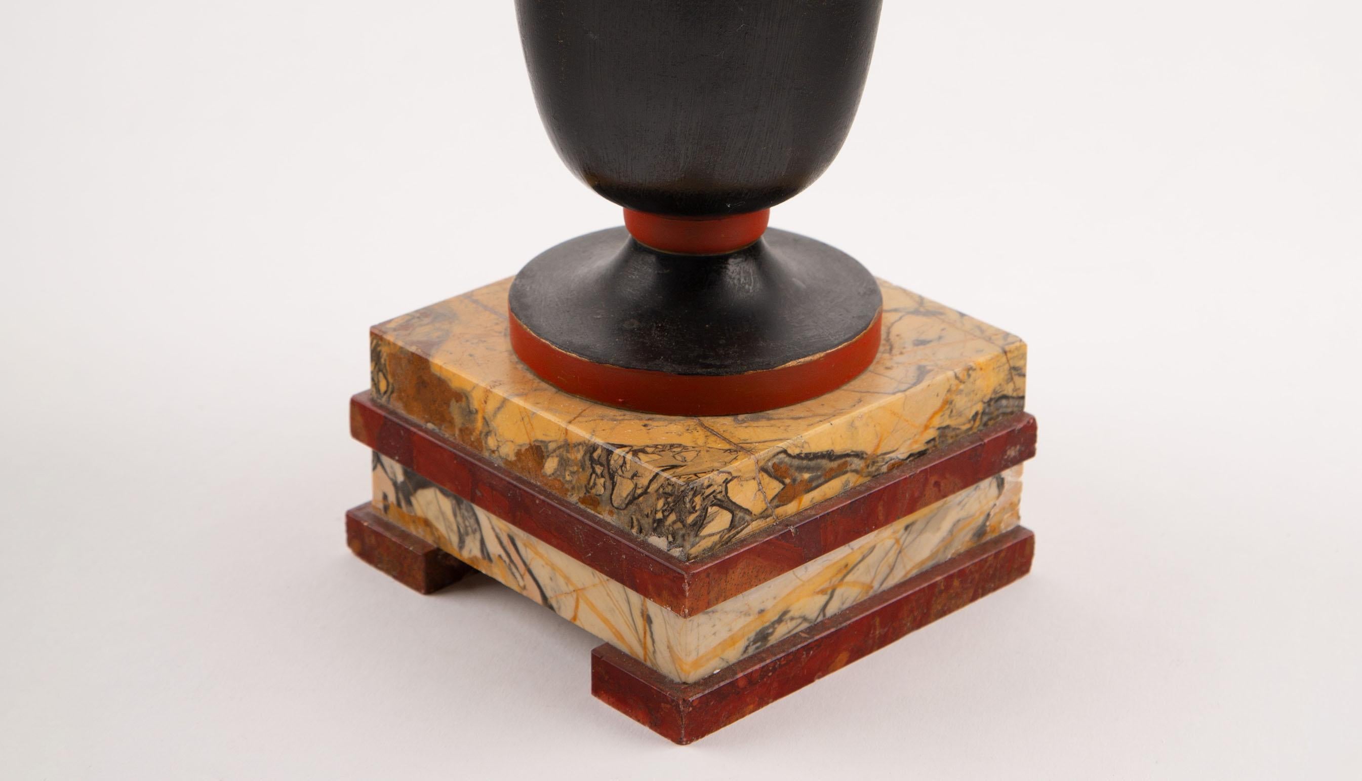 French Pair of Early 20th Century Metal Vases on Marble Plinths For Sale
