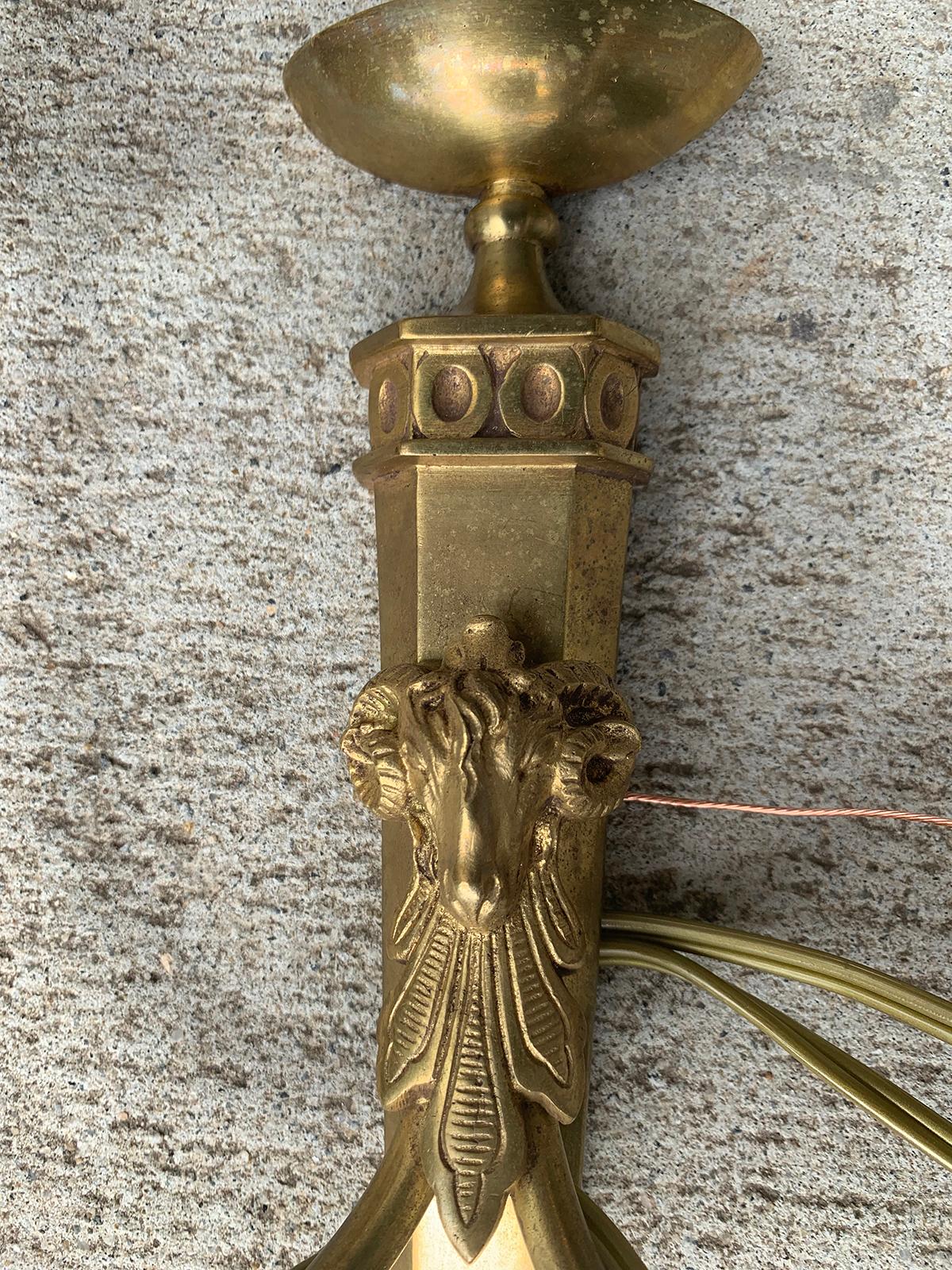 Pair of Early 20th Century Neoclassical Brass Two-Light Sconces with Rams Heads For Sale 8
