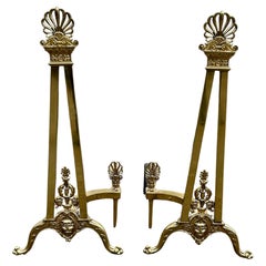 Pair of Early 20th Century Neoclassical Style Solid Brass Andirons Pair of Early 20th Century Neoclassical Style Solid Brass Andirons