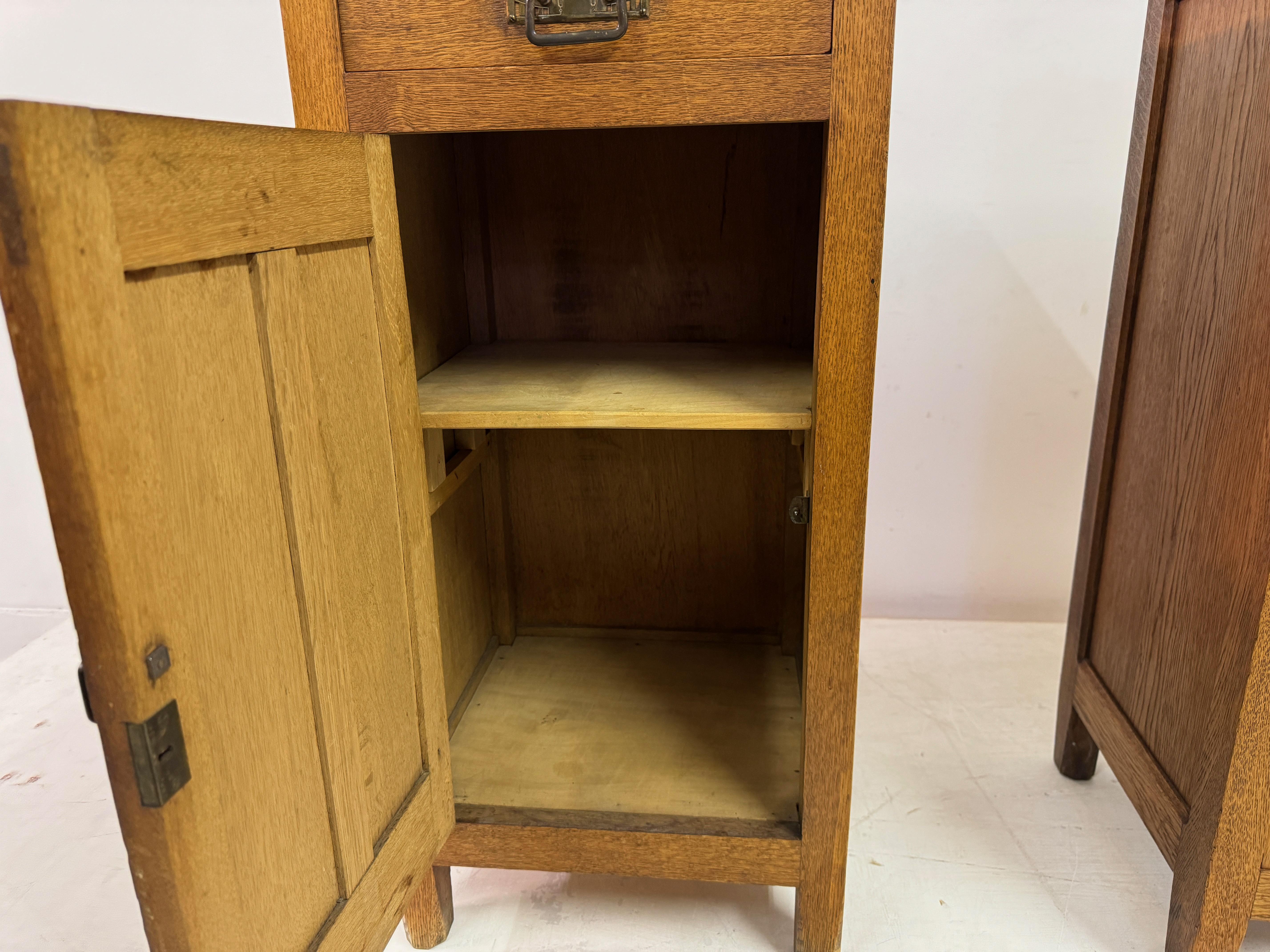 Pair of Early 20th Century Oak Bedside Cabinets with Marble Tops For Sale 2