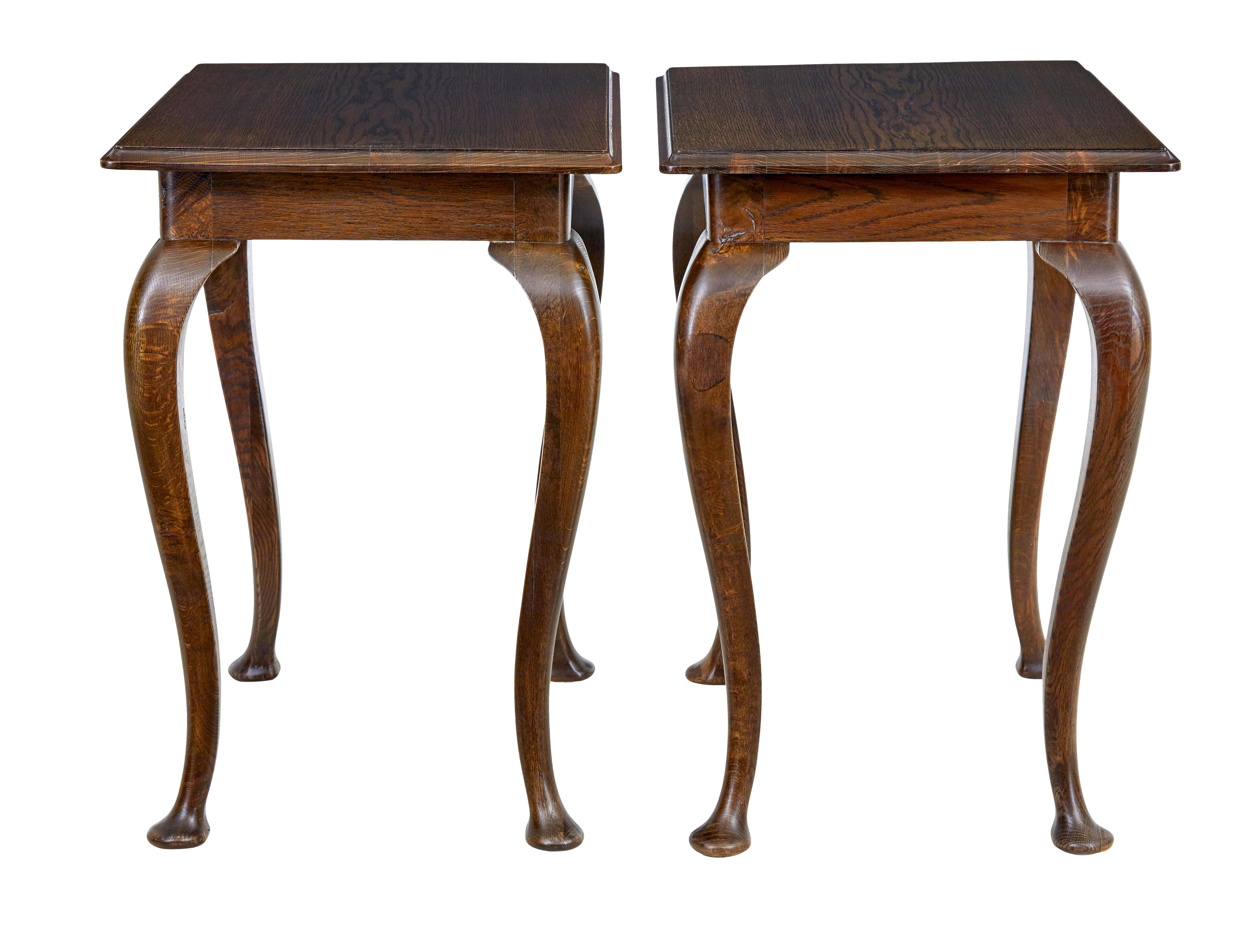 Hand-Carved Pair of Early 20th Century Oak Side Tables For Sale