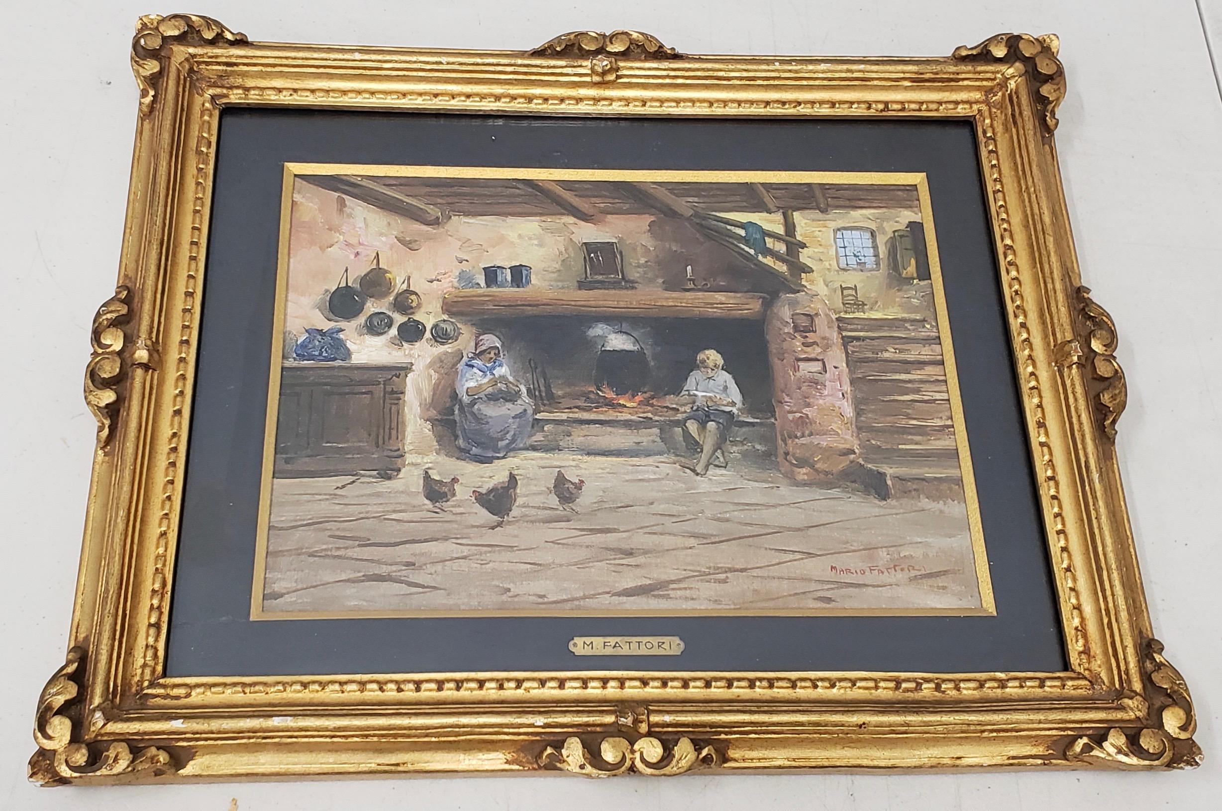 Italian Pair of Early 20th Century Oil Paintings by Mario Fattori, circa 1920s For Sale