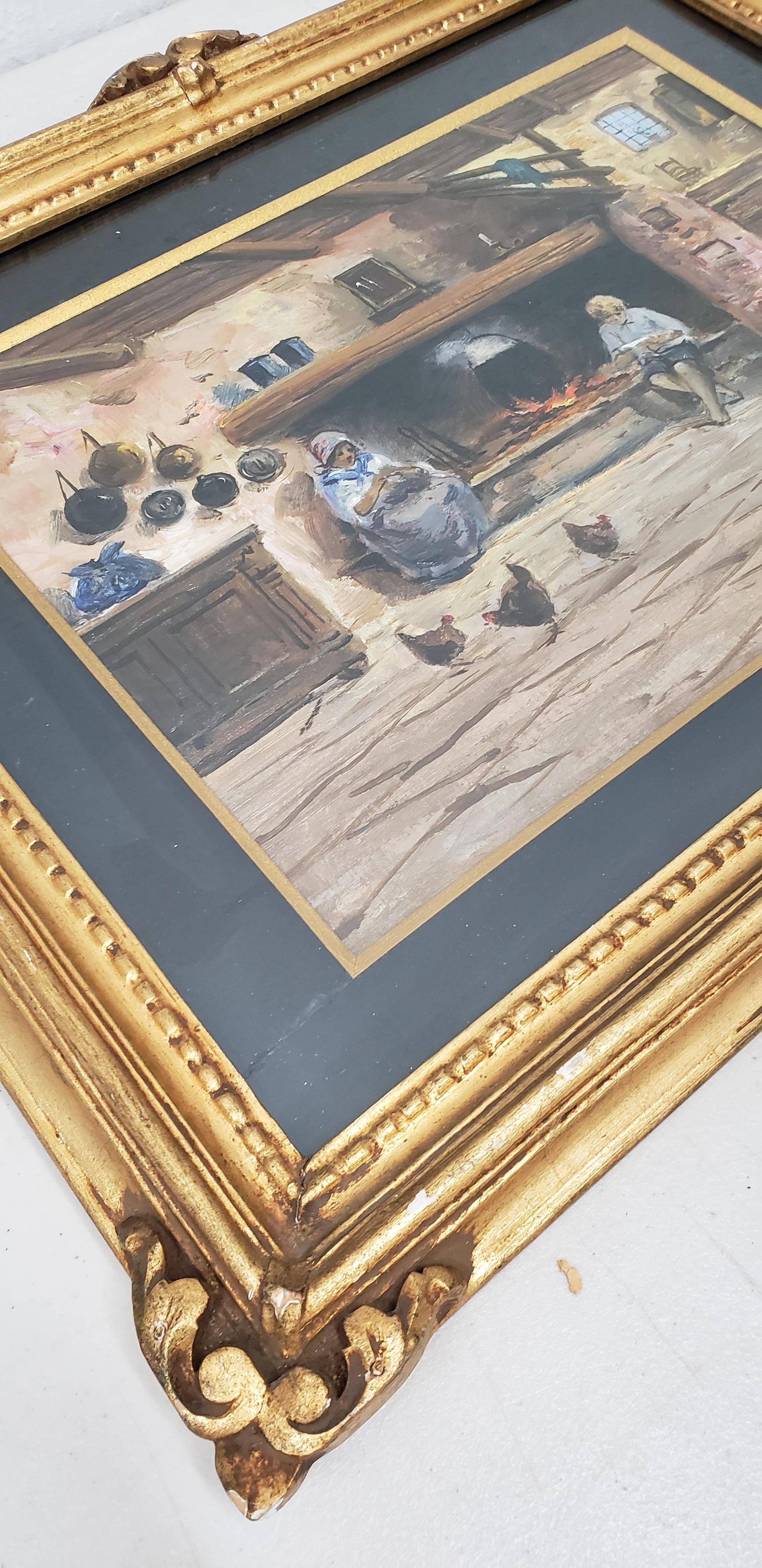 Hand-Painted Pair of Early 20th Century Oil Paintings by Mario Fattori, circa 1920s For Sale