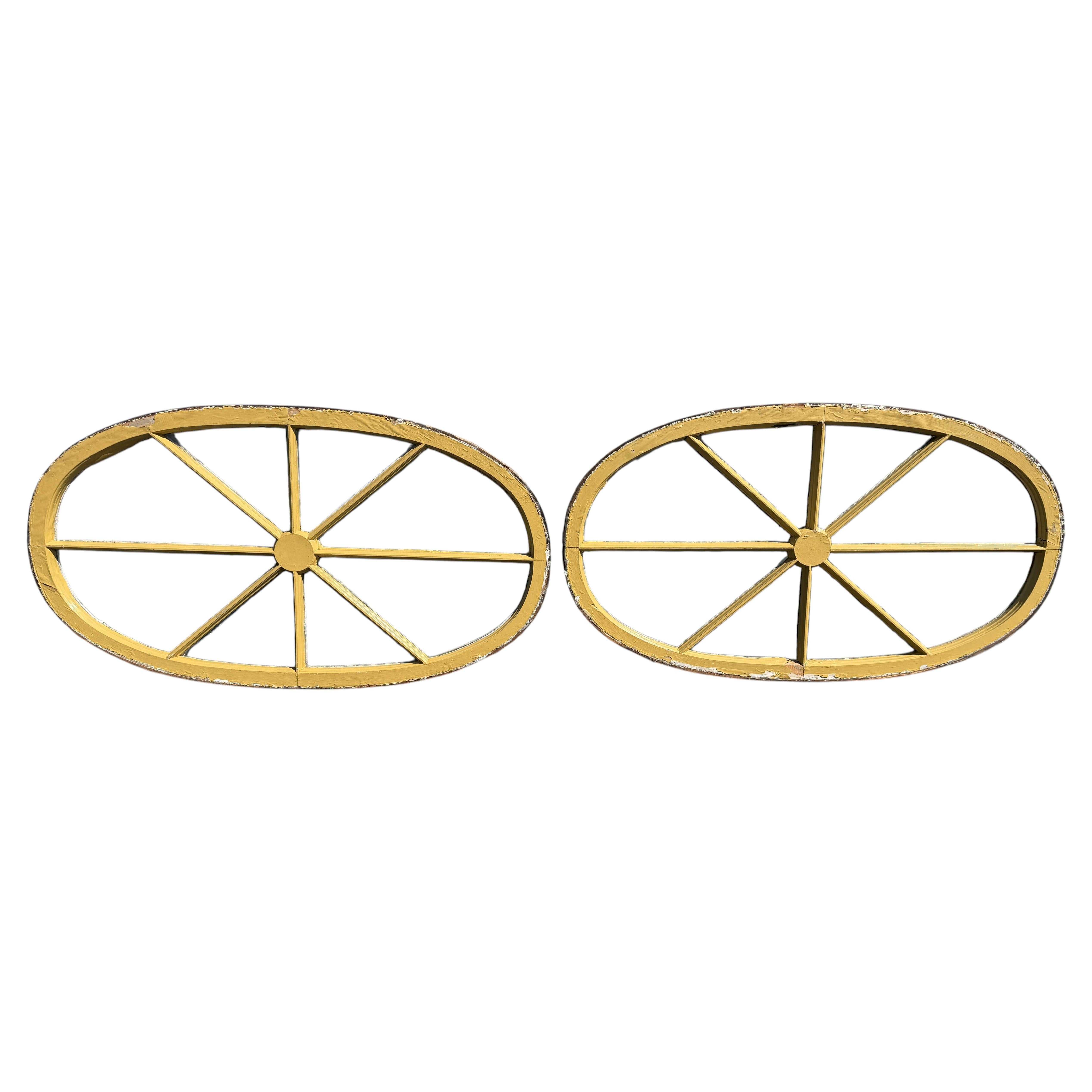 Pair of Early 20th Century Oval Painted Wooden Mullioned Windows
