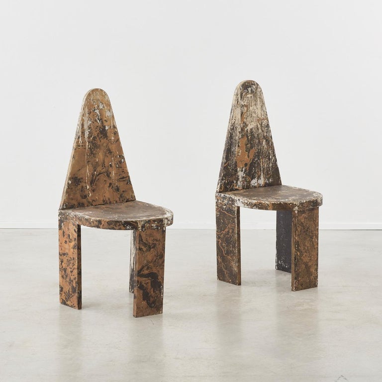 Pair of Early 20th Century Painted and Distressed Wooden Chairs at 1stDibs