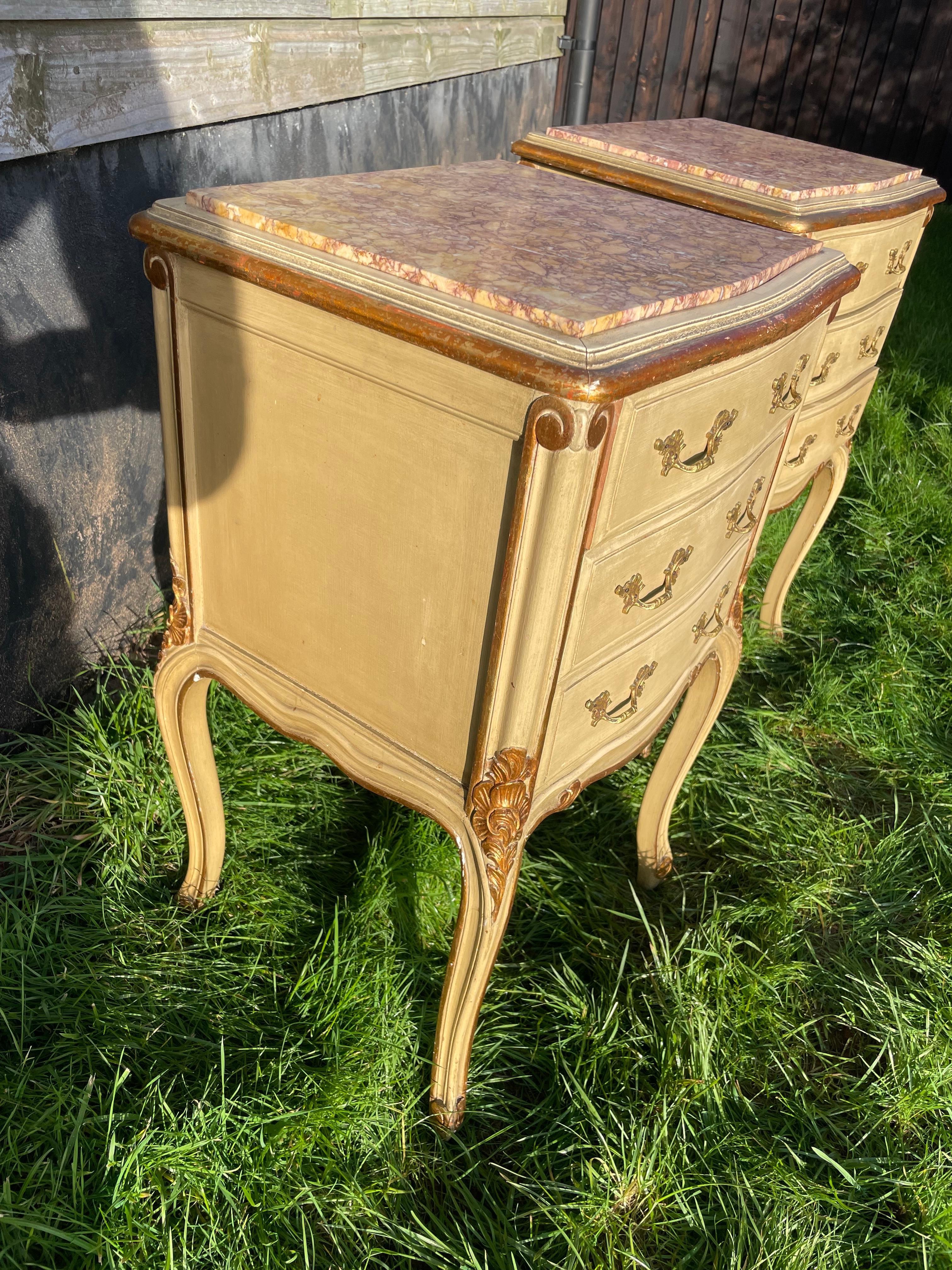 French Pair of early 20th century painted and gilded bedside cabinets For Sale