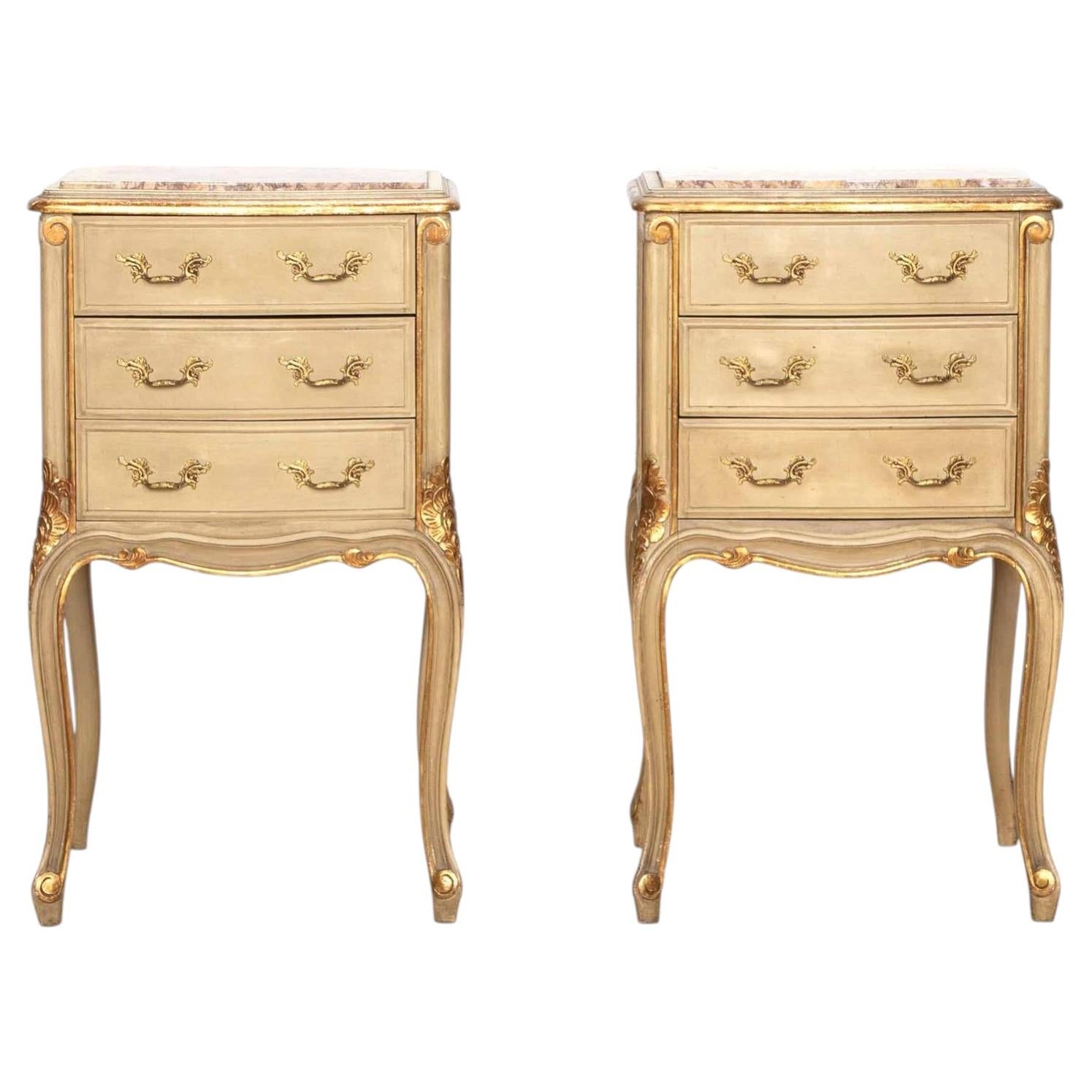 Pair of Early 20th Century Painted and Gilded Bedside Cabinets