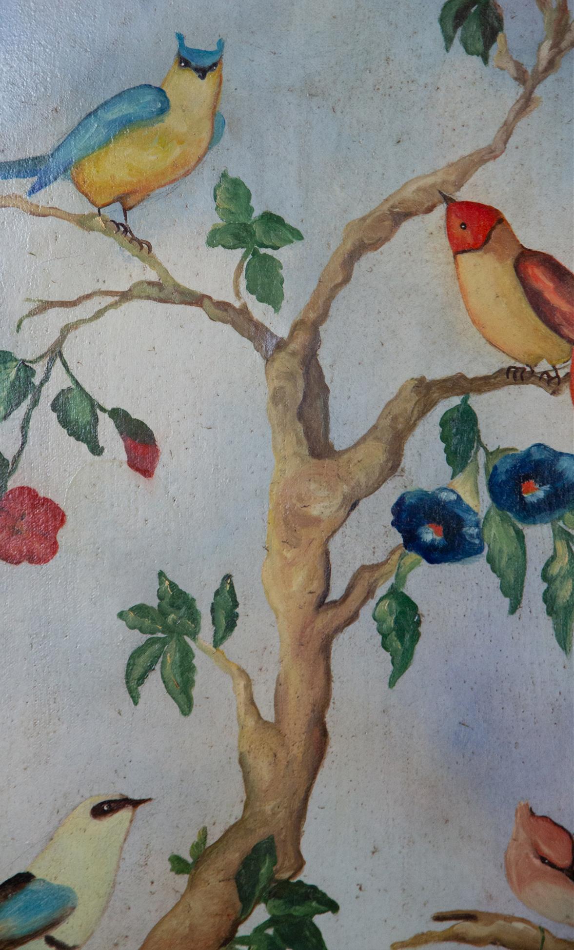 Pair of Early 20th Century Painted Birds and Fruits on Canvas 8