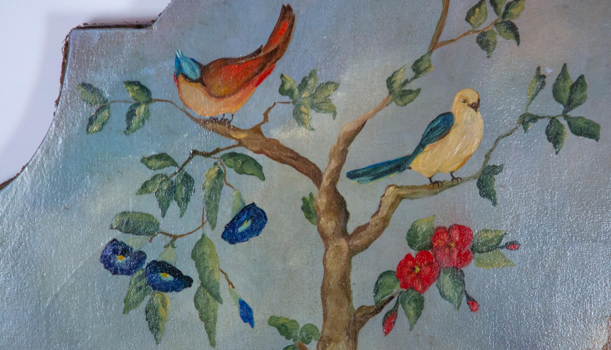 Pair of Early 20th Century Painted Birds and Fruits on Canvas 3