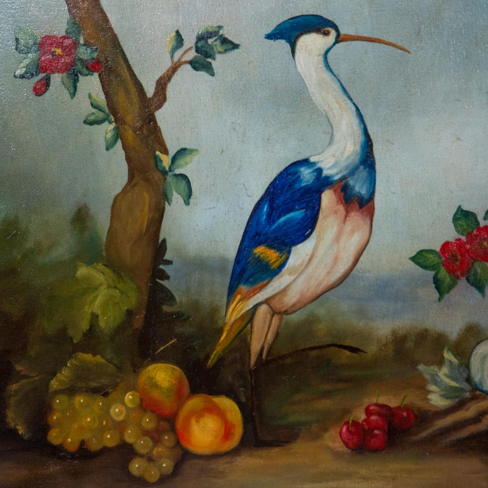 Pair of Early 20th Century Painted Birds and Fruits on Canvas 5
