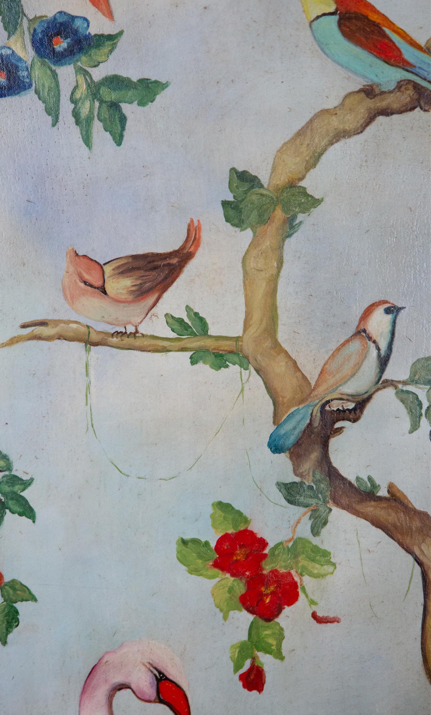 Pair of Early 20th Century Painted Birds and Fruits on Canvas 6