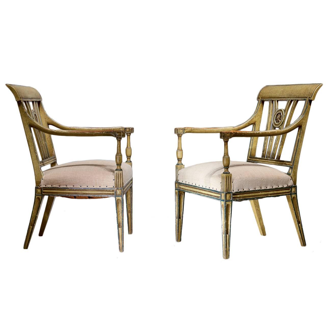Pair of Early 20th Century Painted Chairs For Sale