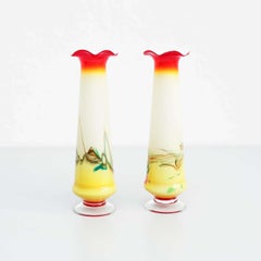 Pair of Art Nouveau Painted Glass Vases, France, Circa 1940, 18in Tall