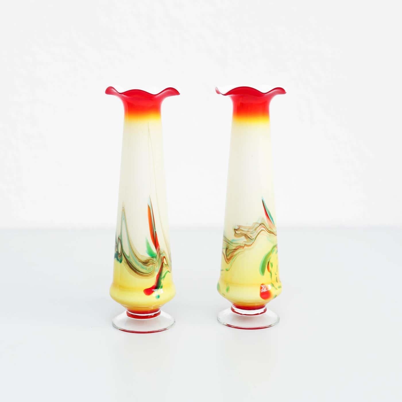Art Nouveau Pair of Early 20th Century Painted Glass Vases For Sale
