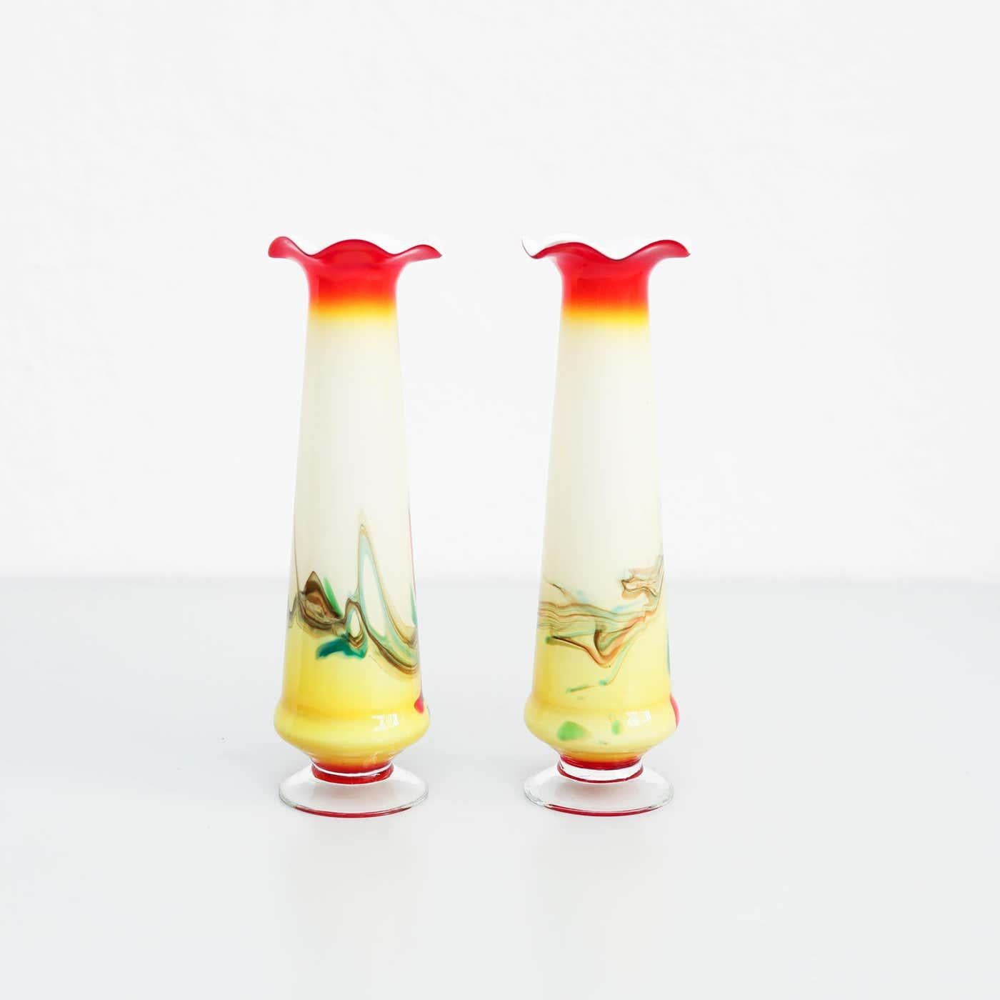 Mid-20th Century Pair of Early 20th Century Painted Glass Vases For Sale
