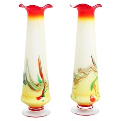 Pair of Early 20th Century Painted Glass Vases