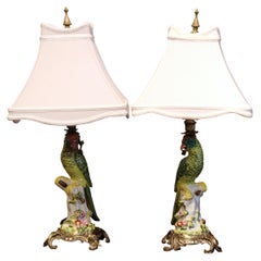 Pair of Early 20th Century Painted Porcelain Parrot Table Lamps on Bronze  Bases at 1stDibs | antique parrot lamp, parrot lamps, vintage bird lamp