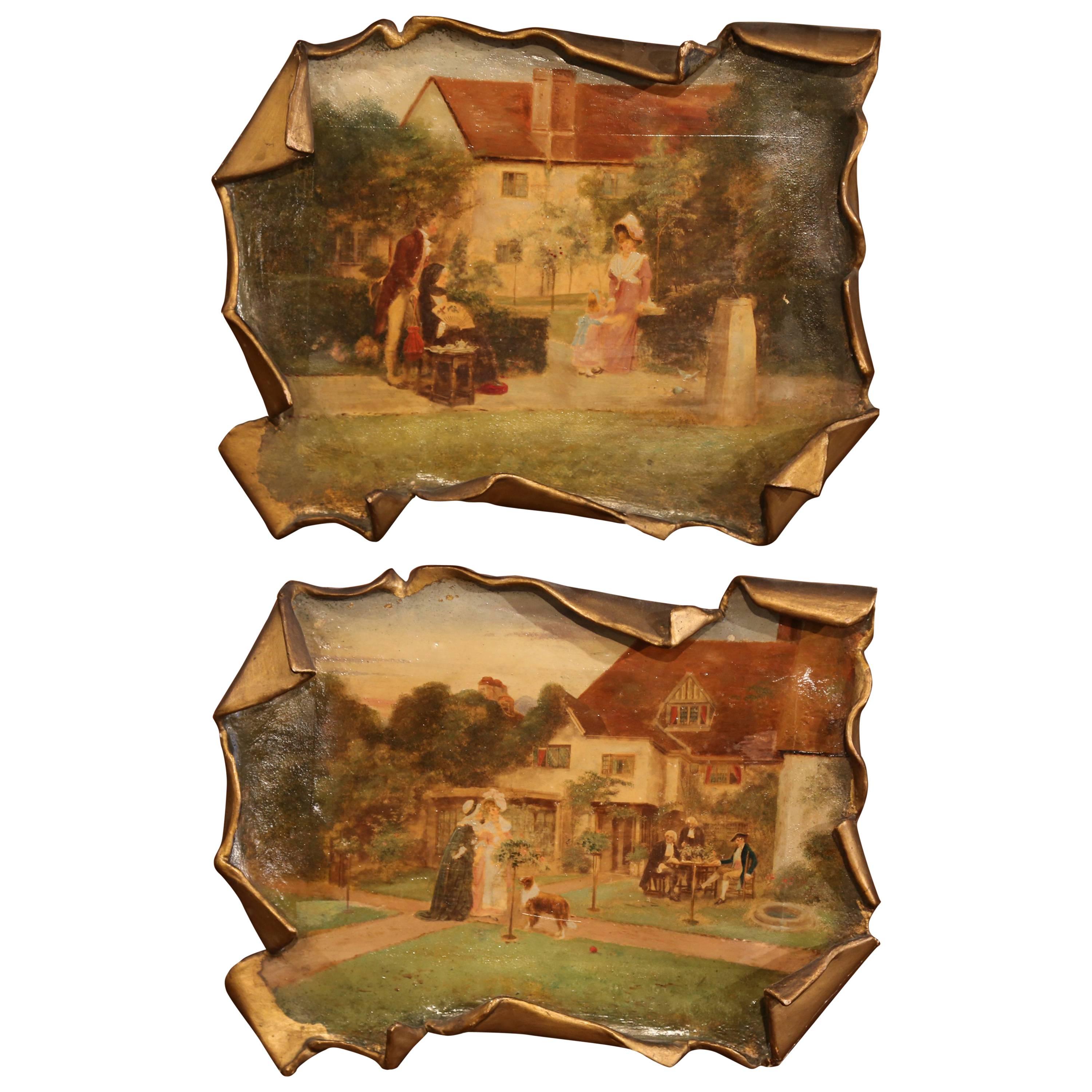 Pair of Early 20th Century Paper-Mache Decorative Wall Paintings