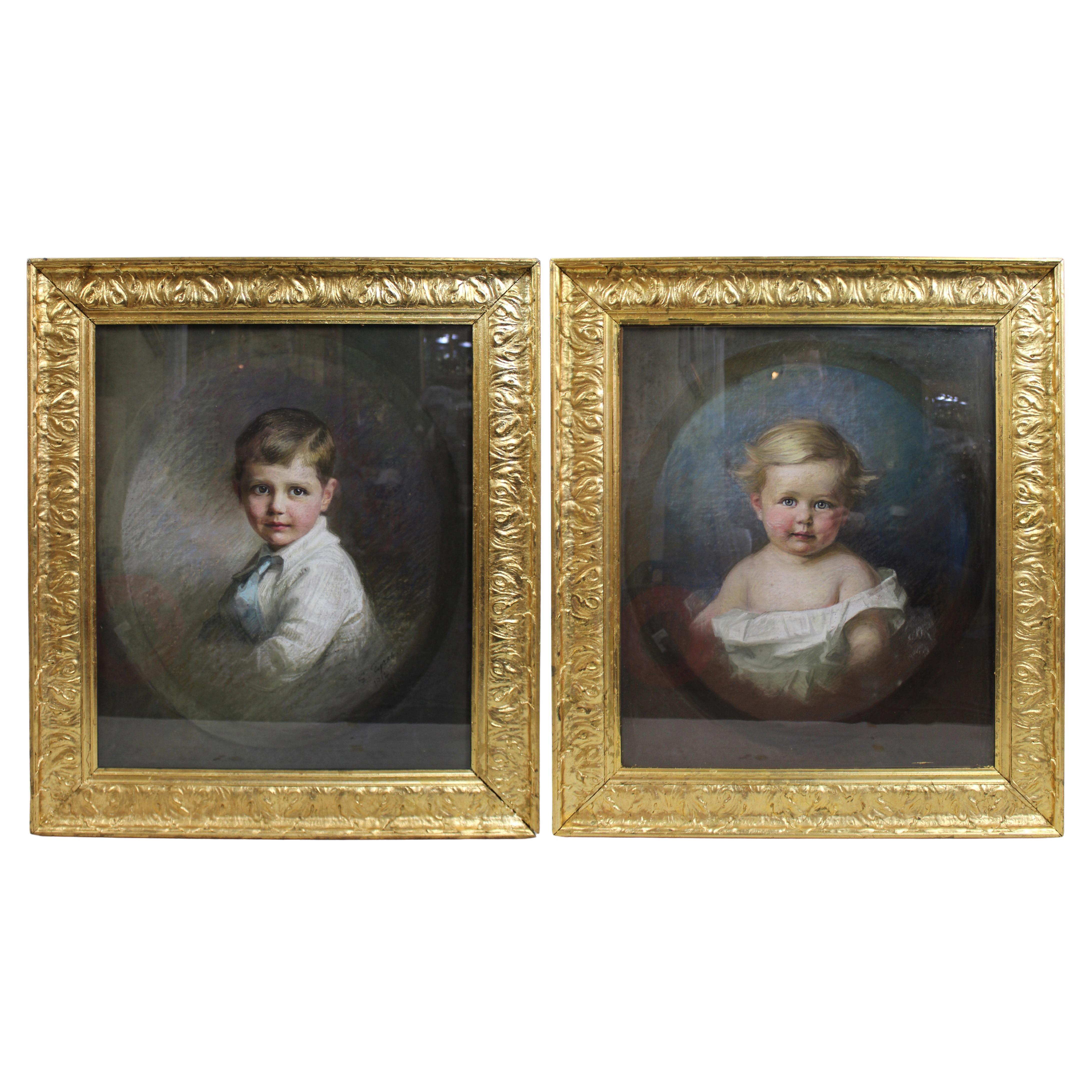 Pair of Early 20th Century Pastel Portraits by Emily Eyres