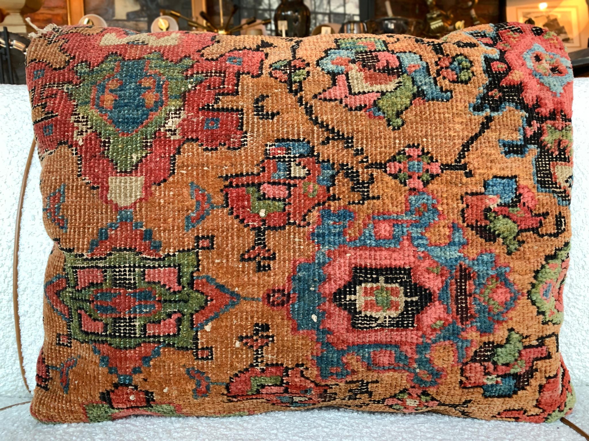 Pair of Early 20th Century Persian Rug Throw Pillows For Sale 1