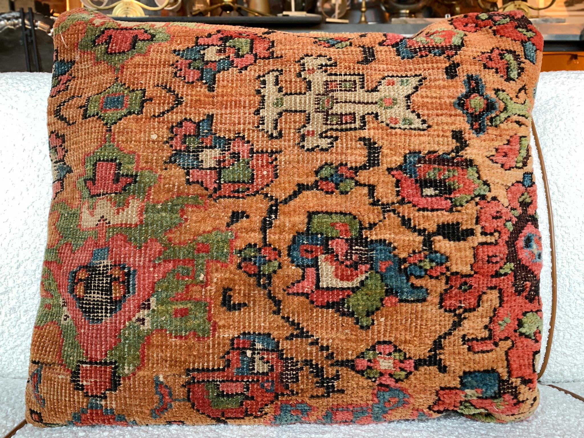 Pair of Early 20th Century Persian Rug Throw Pillows For Sale 2