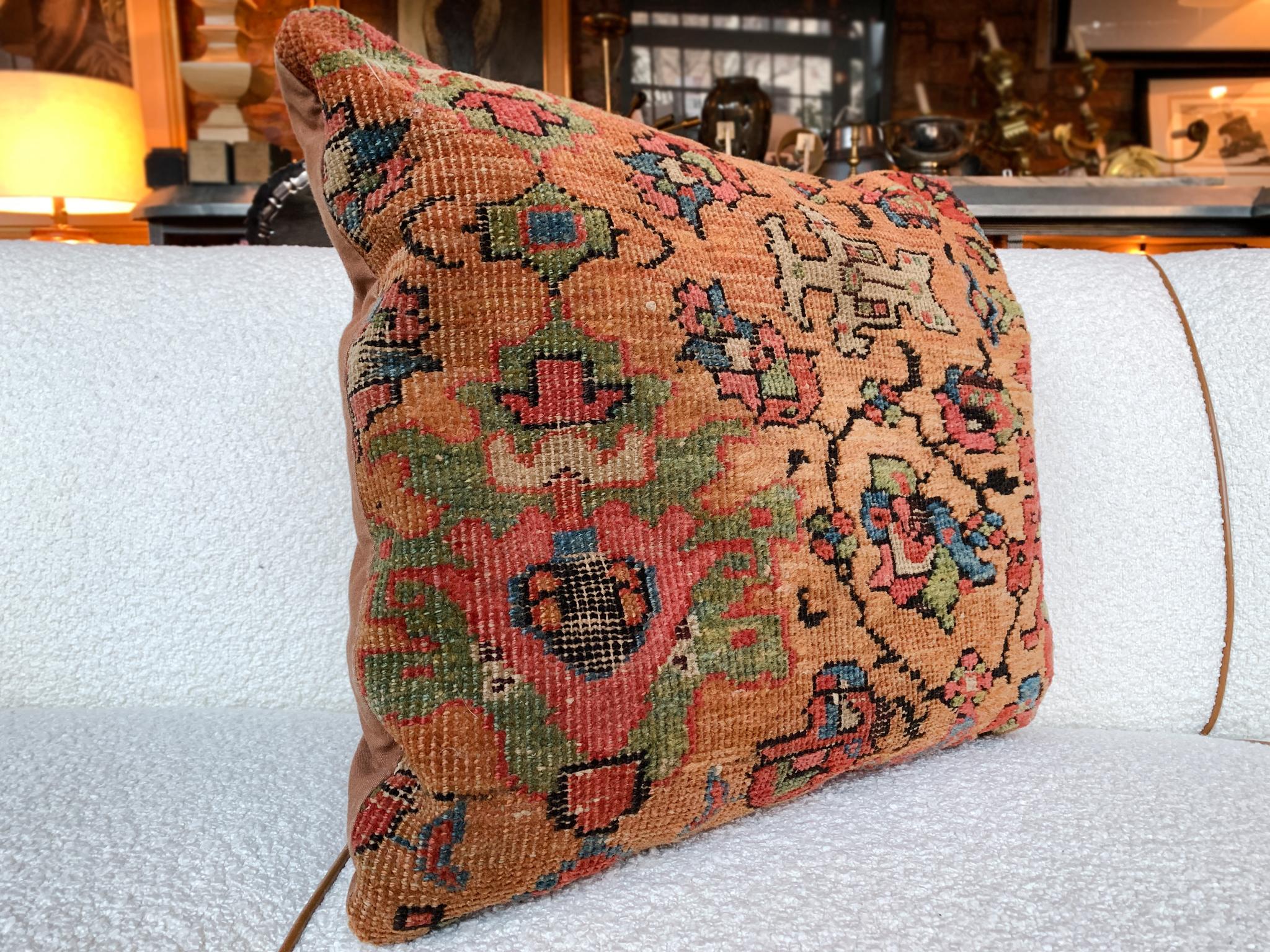 Pair of Early 20th Century Persian Rug Throw Pillows For Sale 3