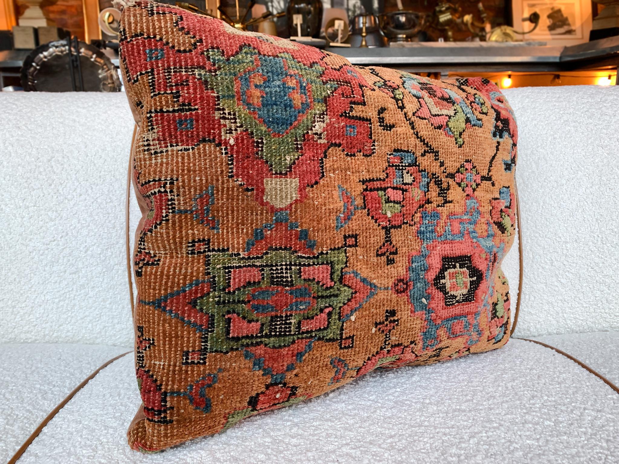 Pair of Early 20th Century Persian Rug Throw Pillows For Sale 4
