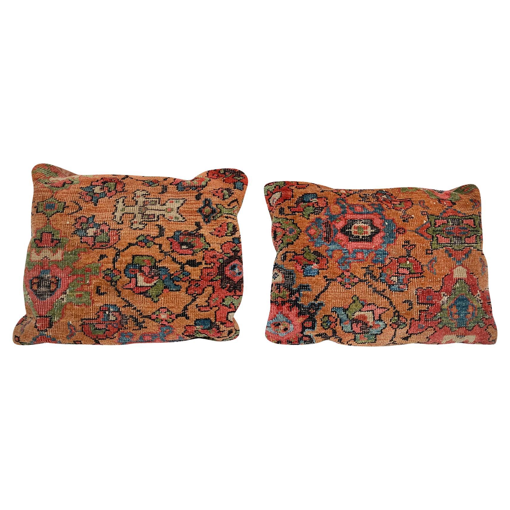 Pair of Early 20th Century Persian Rug Throw Pillows For Sale