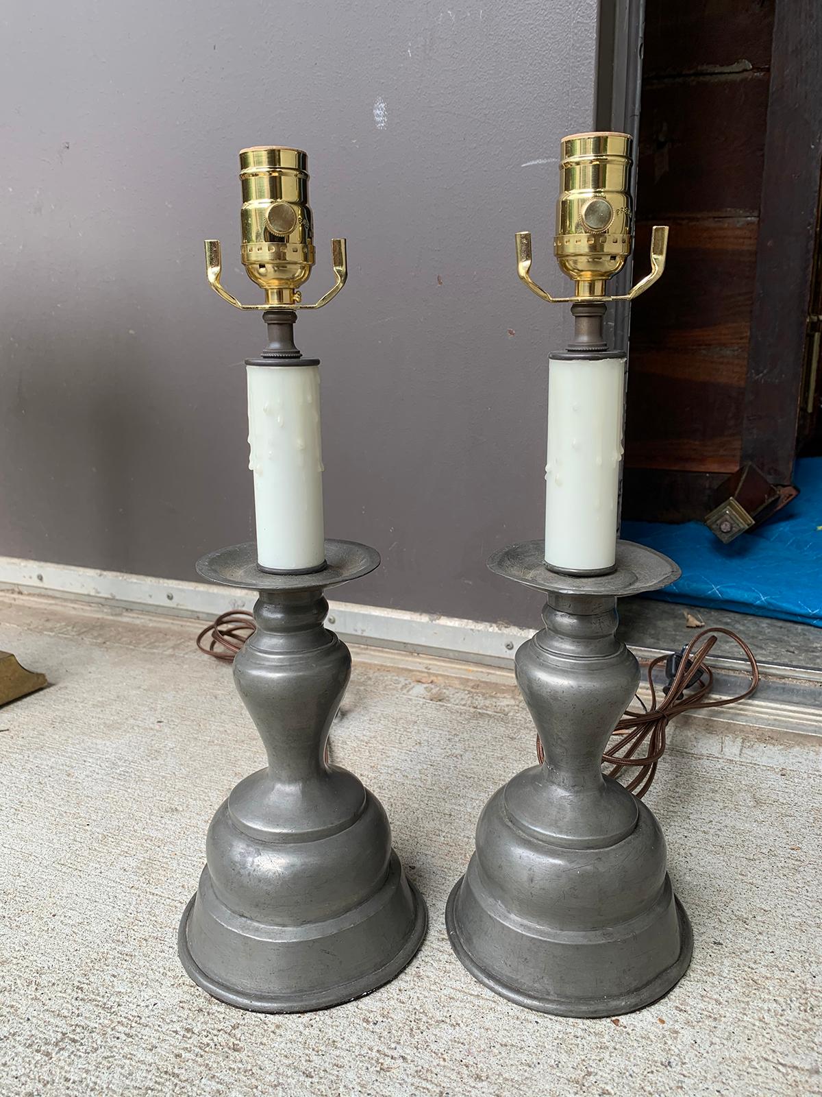 Pair of early 20th century pewter candlesticks as lamps
New wiring.