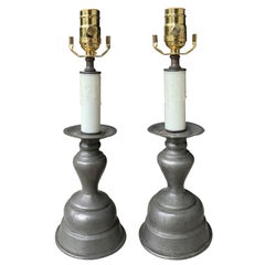 Pair of Early 20th Century Pewter Candlesticks as Lamps