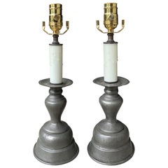 Pair of Early 20th Century Pewter Candlesticks as Lamps