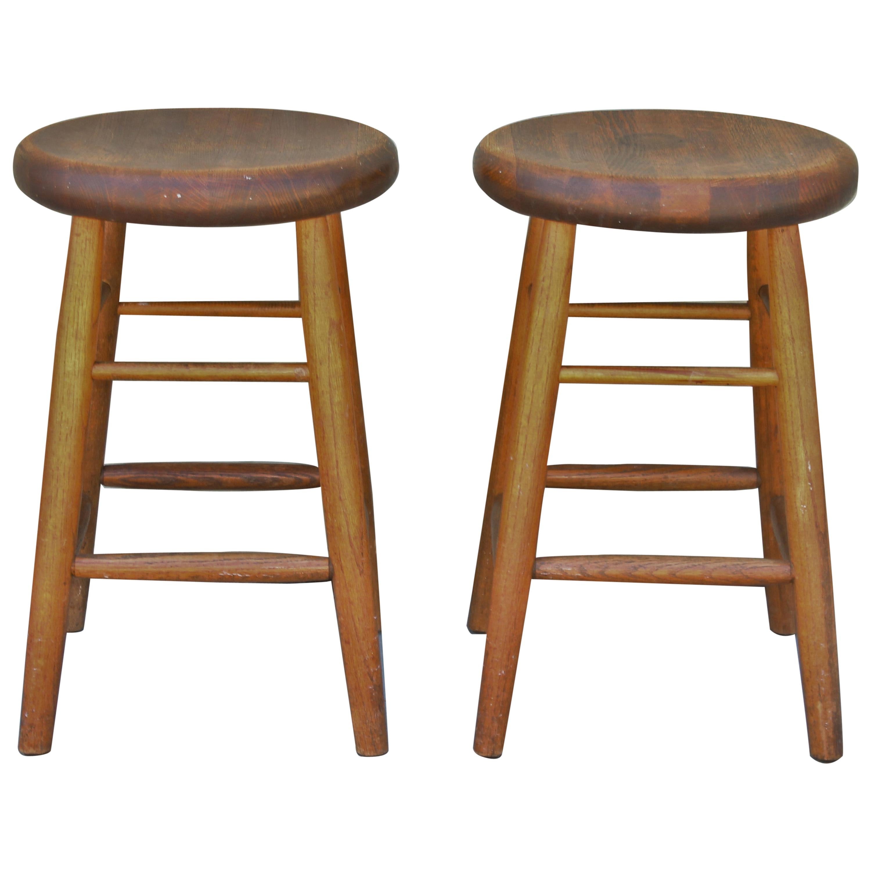 Pair of Early 20th Century Plank Seat Bar Stools