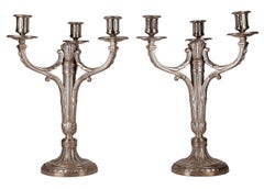 Pair of Early 20th Century Plated 3-Arms Candelabras from France by Christofle
